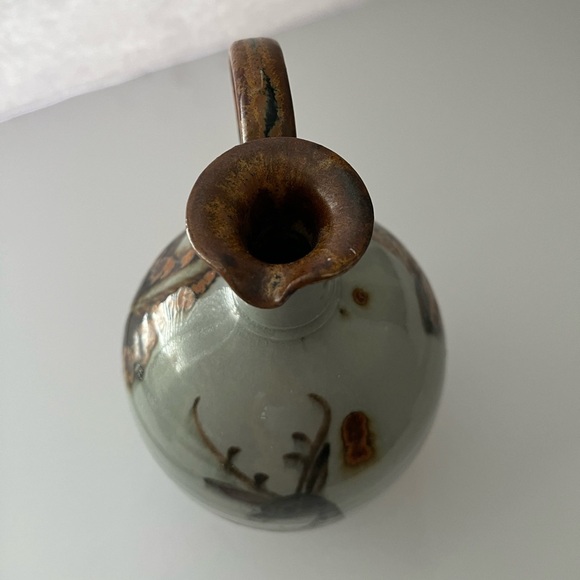 Ceramic Mexico Vase Pitcher Features Flower Butterfly Deer - Picture 5 of 6